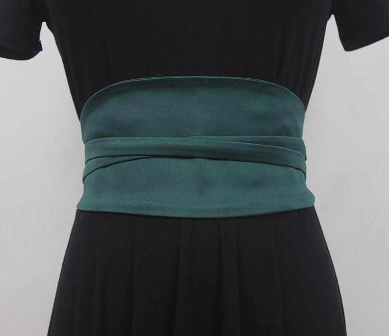 ベルト レディース 女性用 ワイド 幅広 ゴム入り 伸縮性 ストレッチ サテン調 ウエストマーク ワンピース コート 着回し力抜群 おしゃれ ファッション アクセント マスタードグリーン カーキグリーン