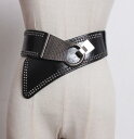 ベルト レディース アシンメトリー 幅広 サッシュベルト コルセット フェイクレザー ブラック スタッズ パンクスタイル 万能 おしゃれ 飾りベルト ワンピース ドレス スタイルアップ アクセサリー