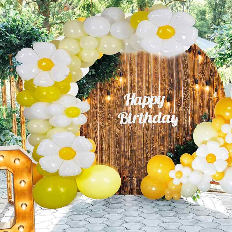 バルーン デイジー ガーランド セット ボヘミアン風 ラテックス製 誕生日 結婚式 記念日 卒業 パーティー イベント イエロー 円形風船 デコレーション