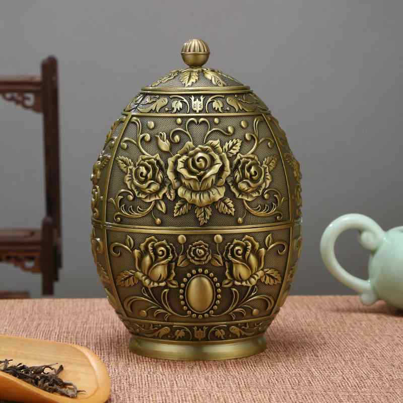 茶葉入れ 密閉 防湿 高級感 合金製 電気メッキ加工 アンティーク風 欧風 バラ柄 おしゃれ 家庭用 茶缶 紅茶 コーヒー豆 保存容器 インテリア プレゼント ギフト