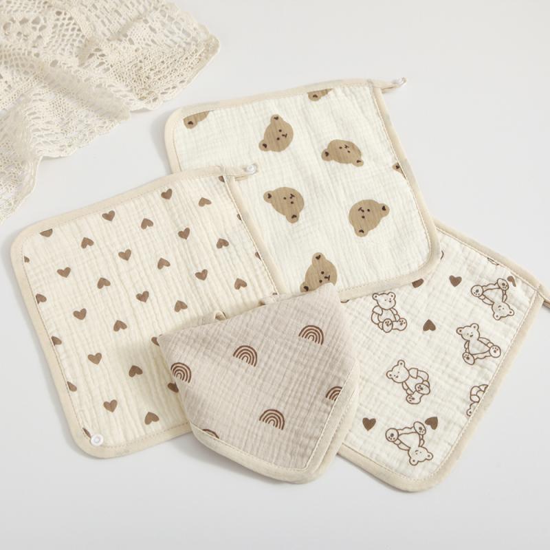 ガーゼハンカチ 新生児 ベビー キッズ 綿100% 4重ガーゼ 高吸水 速乾 軽量 韓国風 お口拭き 洗顔タオル ミニタオル 25x25cm かわいいアニマル柄