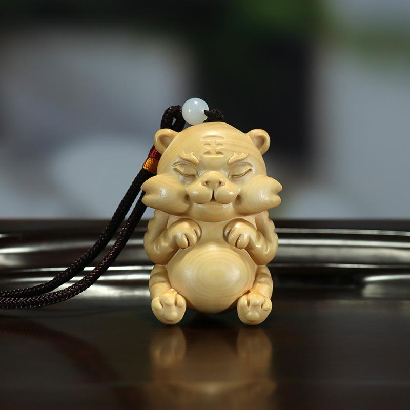 Interior Accessories - 置物 黄楊木彫刻 ツゲ材彫刻 干支 寅 虎 開運 縁起物 ラッキーアイテム オブジェ 手のひらサイズ リビング インテリア 玄関 卓上 車内装飾 カーアクセサリー コレクション 中華風 アジアン