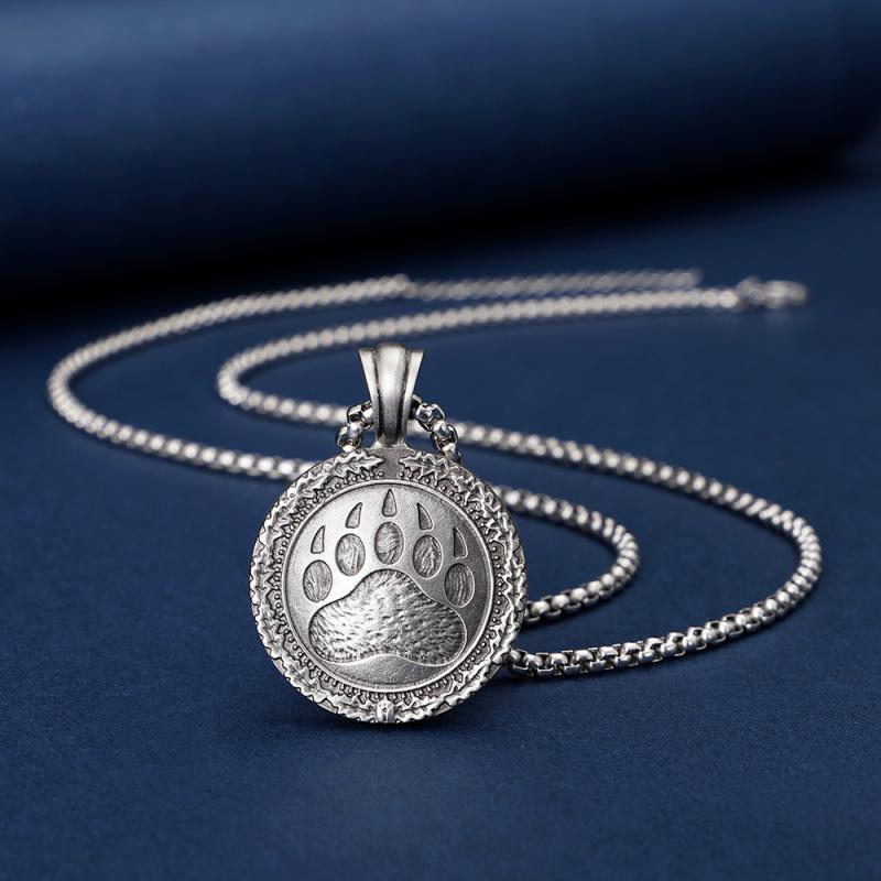 ネックレス メンズ ヴァイキング 狂戦士 熊の足跡 熊の手 護符 お守り パンク ロック ワイルド 個性的 重厚感 ペンダントトップ 金属製 カジュアル ファッション