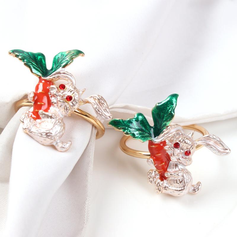 ナプキンリング 感謝祭 ニンジン うさぎ 金属製 手描き テーブルデコレーション シャンパンボトル用 ホ..