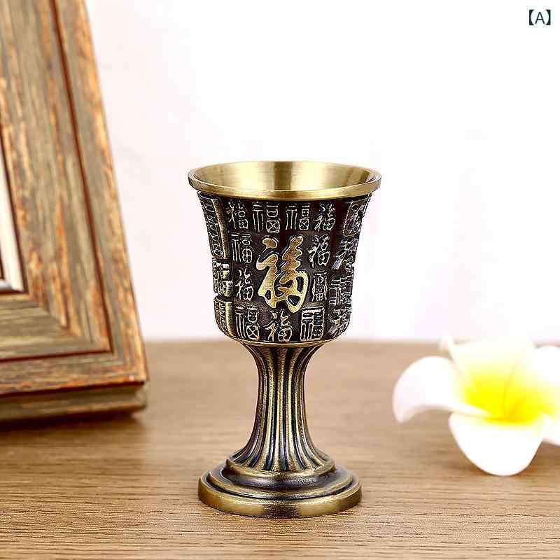 ぐい呑み ショットグラス お猪口 金属製 亜鉛合金 割れにくい 丈夫 レトロ アンティーク調 中華風 百福..