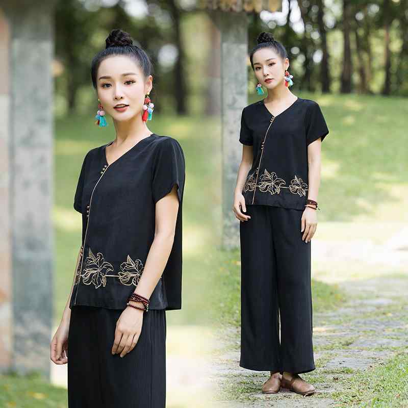 シャツ レディース 半袖 サテン 花柄 刺繍 Vネック ゆったり リラックスフィット エレガント 上品 高級感 レトロ 中国風 春夏 トップス 普段着 オフィス カジュアル 着回し