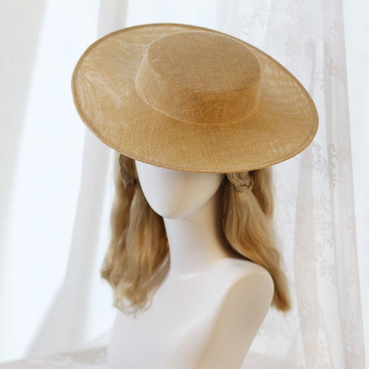 ハット レディース 麻素材 平天ハット 通気性 ロリータ フレンチレトロ 和洋折衷スタイル 撮影用 ウェディング ブライダル 花嫁 ハンドメイド 手作り カーキ 春夏