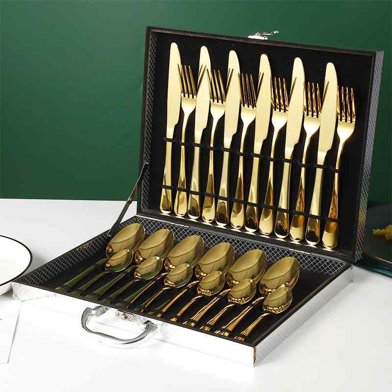 カトラリー ステンレス製 24点セット ナイフ フォーク スプーン おしゃれ モダン 西洋風 鏡面仕上げ レストラン 家庭用 シルバー ゴールド ブラック ロー...
