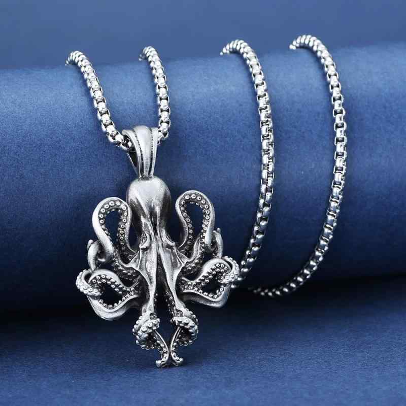 ネックレス メンズ クトゥルフ神話 タコ アニマルモチーフ チタン鋼製 ペンダント 鏡面仕上げ ヒップホ..