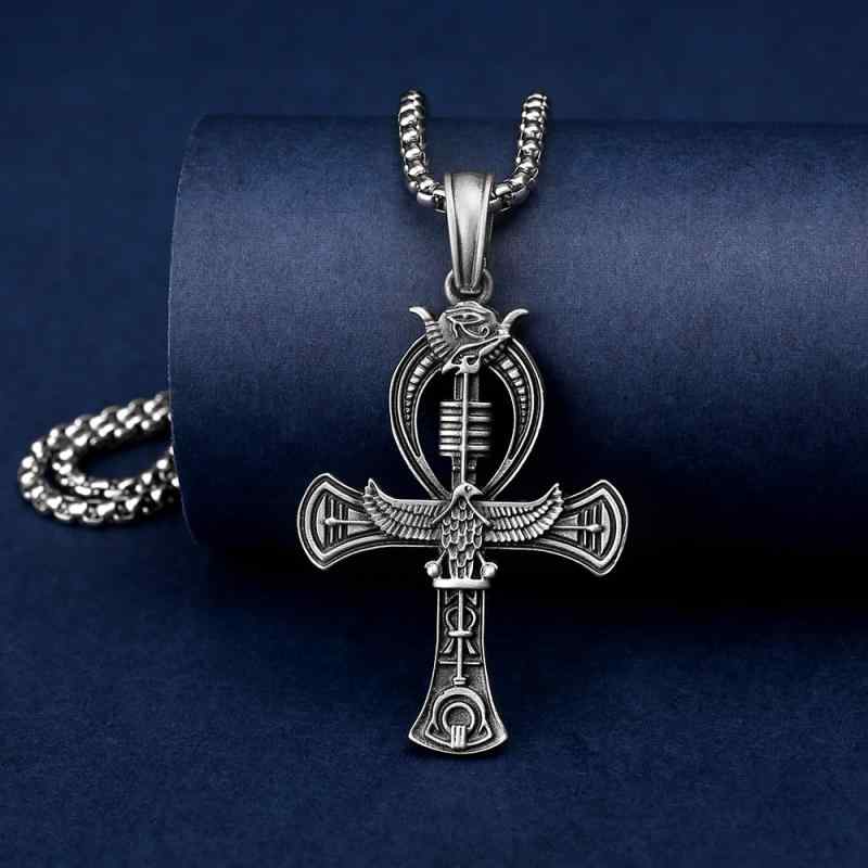 ネックレス メンズ 古代エジプト象形文字 死者の再生シンボル 十字架 ペンダント レトロ ヴィンテージ チタン鋼 丈夫 金属アレルギー対応 ヒップホップ ストリート系 個性的 おしゃれ アクセサリー クール