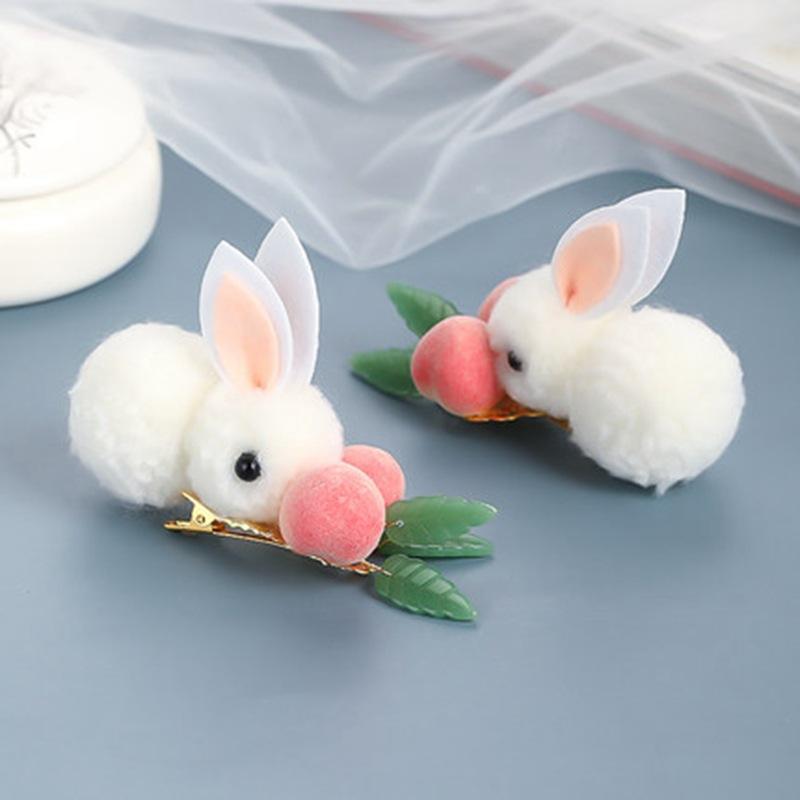 ヘアアクセサリー キッズ 女の子 ふわふわ もこもこ うさぎ かわいい ヘアクリップ サイドクリップ 2個セット 髪飾り おしゃれ小物(x2)