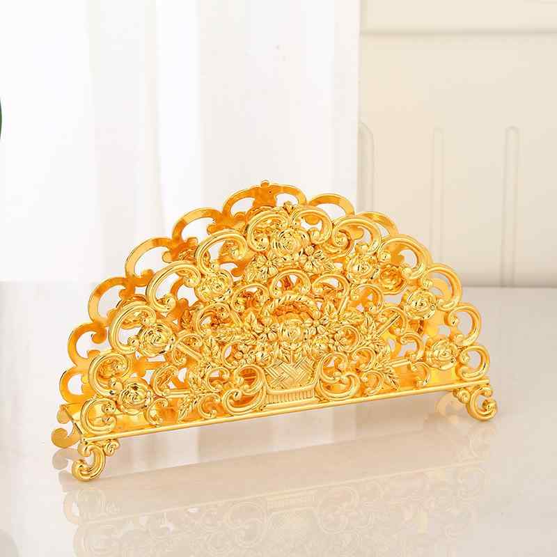 ティッシュケース ヨーロピアン風 亜鉛合金製 電気メッキ加工 ゴールドカラー 高級感 花柄模様 卓上 ナ..