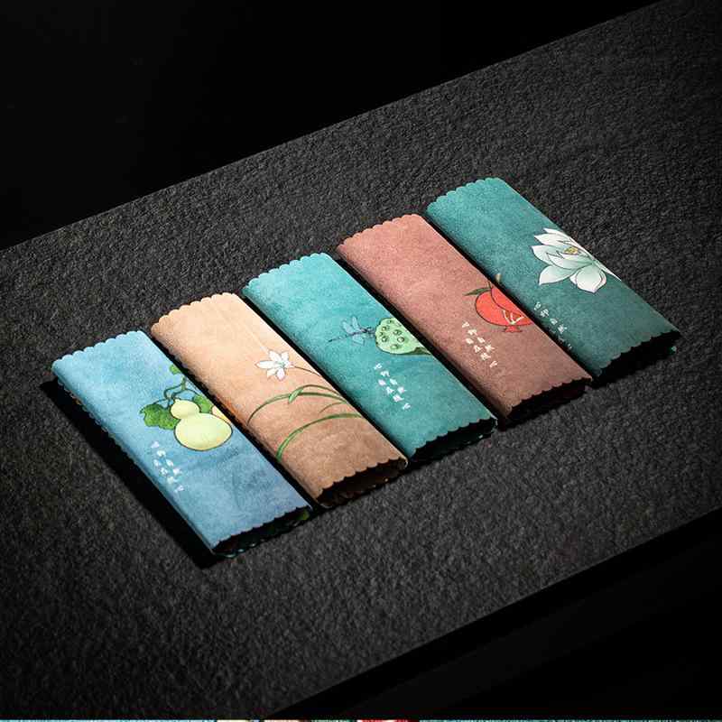 茶巾 吸水 速乾 中国風 禅スタイル スエード調 マイクロファイバー 花柄プリント 茶道用品 茶卓拭き ポット磨き布 ティーマット シンプル おしゃれ 和モダン(x2)