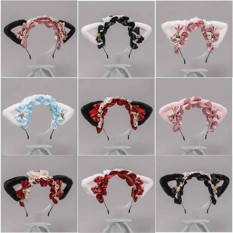 カチューシャ ユニセックス 猫耳 ロリータ 日系 かわいい ふわふわ もこもこ レース ヘアアクセサリー イベント コスプレ ファッション小物