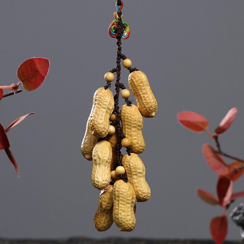 カーアクセサリー 黄楊木彫り 木製ピーナッツ 吊り飾り 車載インテリア 結婚祝い 縁起物 開運招福 手の..