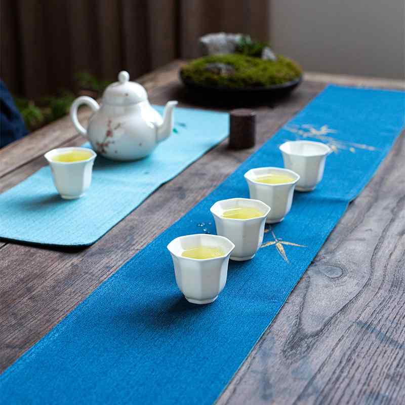 茶席 和風 禅風 綿麻 手描き 花柄 布製 テーブルランナー テーブルクロス 茶卓マット 茶道 茶道具 茶器..