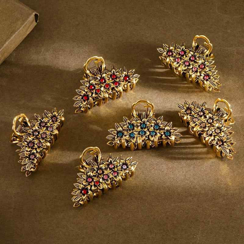 バンスクリップ レディース 日韓風 レトロヴィンテージ 花柄 メタル シャーククリップ 亜鉛合金 電気メ..