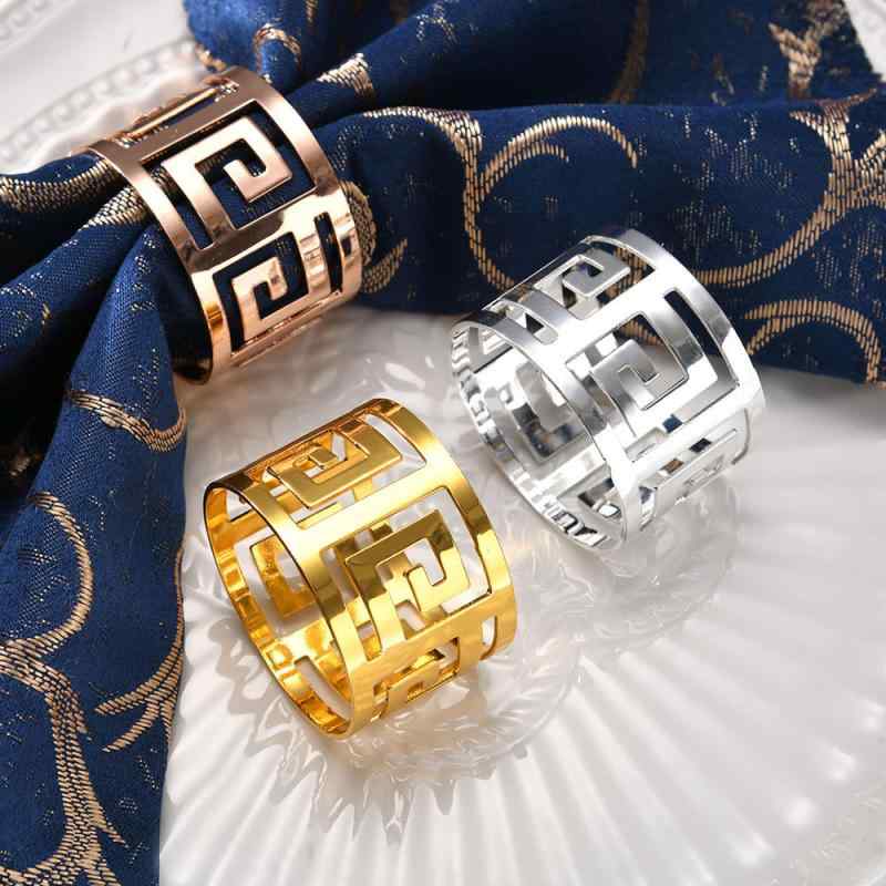 ナプキンリング ステンレス製 回字模様 電気メッキ加工 透かし彫り ゴールド 高品質 色落ちしにくい 結婚式 ウェディング パーティー ホテル レストラン 食卓装飾 おしゃれ 上品 エレガント 洋風 記念日(x6)