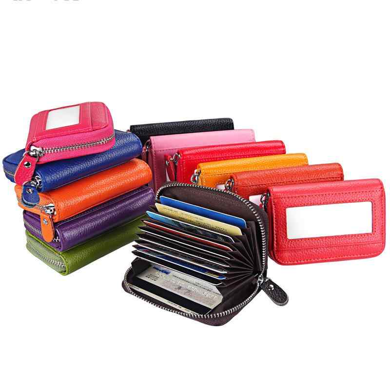 カードケース メンズ レディース ユニセックス スキミング防止 RFID じゃばら アコーディオン 本革 牛革 ファスナー式 大容量 コンパクト ミニ財布 韓国ファッション 無地
