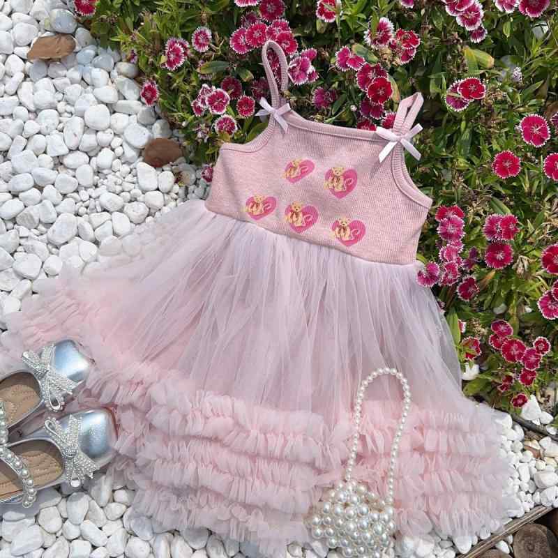 ワンピース 女の子 キッズ キャミソール プリンセス風 キャラクター アニマル柄 リボン チュール ティ..