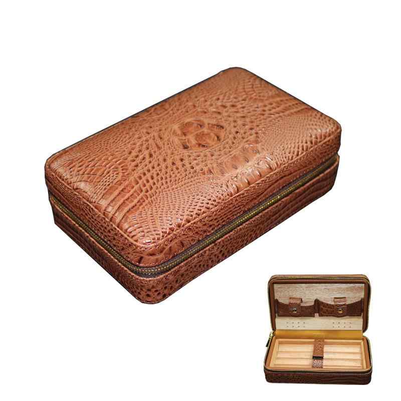 シガーケース 葉巻ケース 携帯用 保湿 シダーウッド製 杉材 レザー 革製 4本収納 シガーカッター ライ..