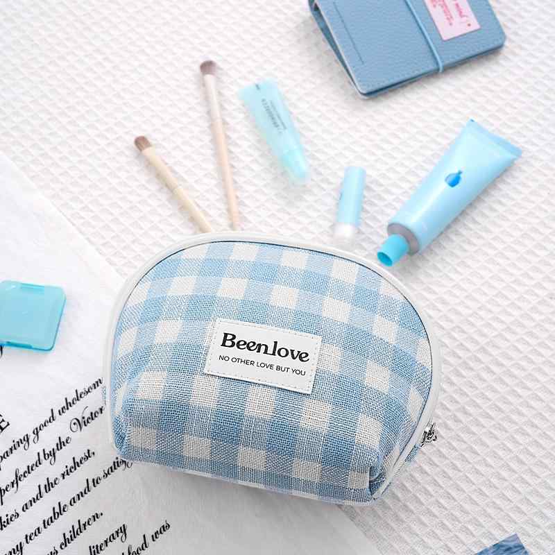 化粧ポーチ 携帯用 手持ち リップ スキンケア用品 洗面用具 収納 旅行用 半円形 ポリエステル製 ブラッ..