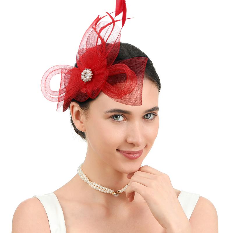 ヘッドドレス レディース 華やか レトロ 欧米風 ミニハット 羽根飾り チュール カチューシャ ヘアクリ..