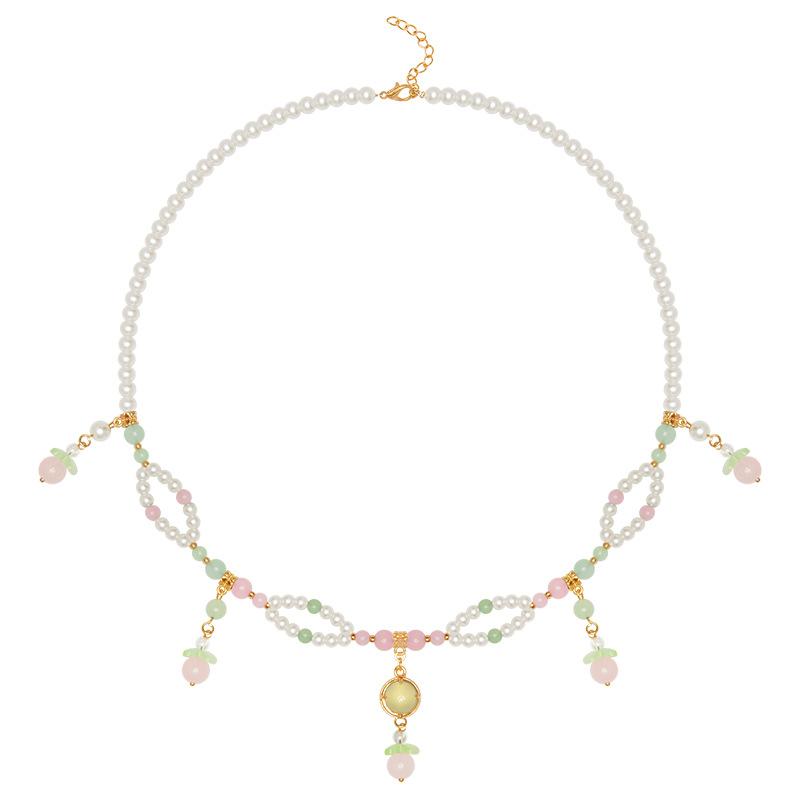 ネックレス レディース 新中華風 古風 レトロ 瓔珞 鎖骨チェーン ハンドメイド ガラスフェイクパール キンモクセイ 花モチーフ かわいい 漢服アクセサリー