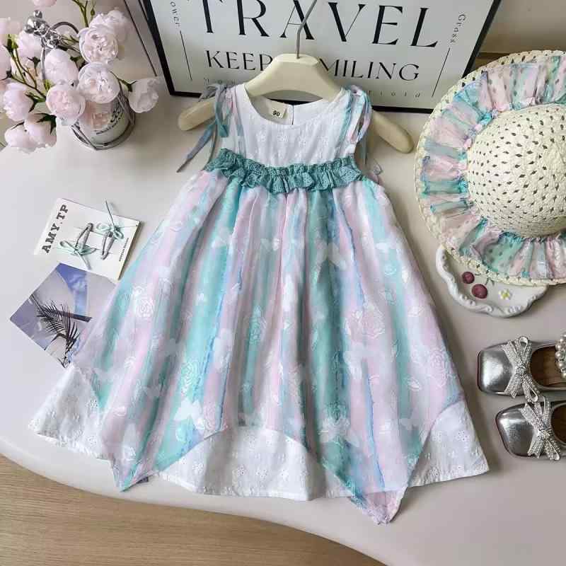 ワンピース キッズ 女の子 女児 プリンセスドレス ノースリーブ 韓国風 かわいい リゾート 花柄 Aライ..