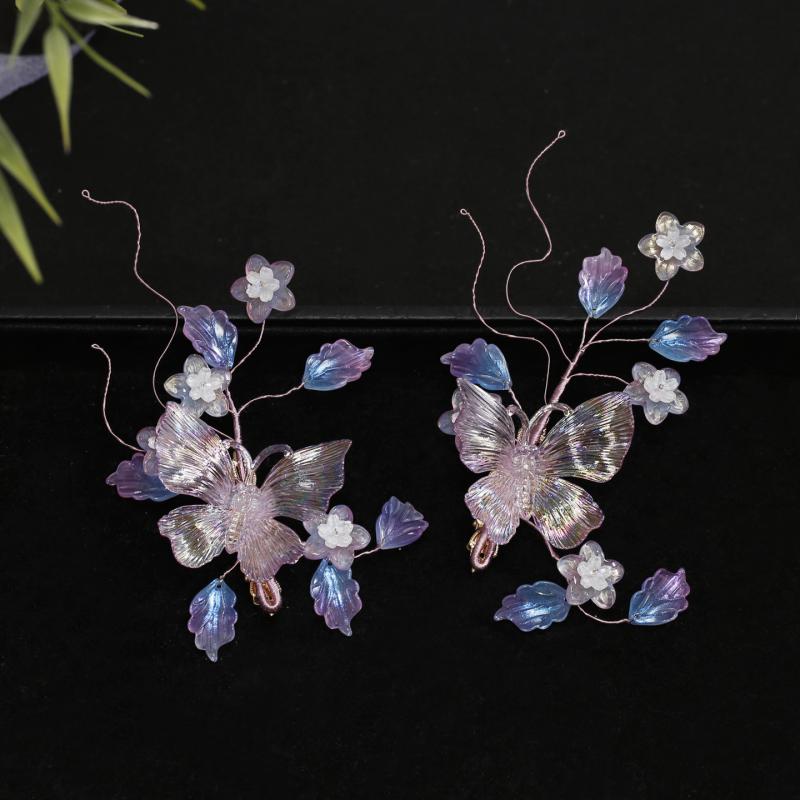 ヘアアクセサリー レディース 手作り エスニック風 シルバー タッセル 蝶々 花柄 上品 古風 漢服スタイ..