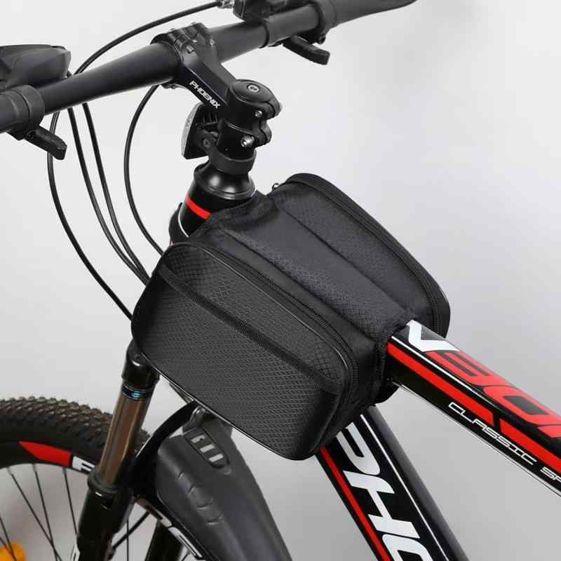 自転車用バッグ 防水 スマホ収納 大容量 フレーム トップチューブ ハンドル装着 マウンテンバイク ロー..