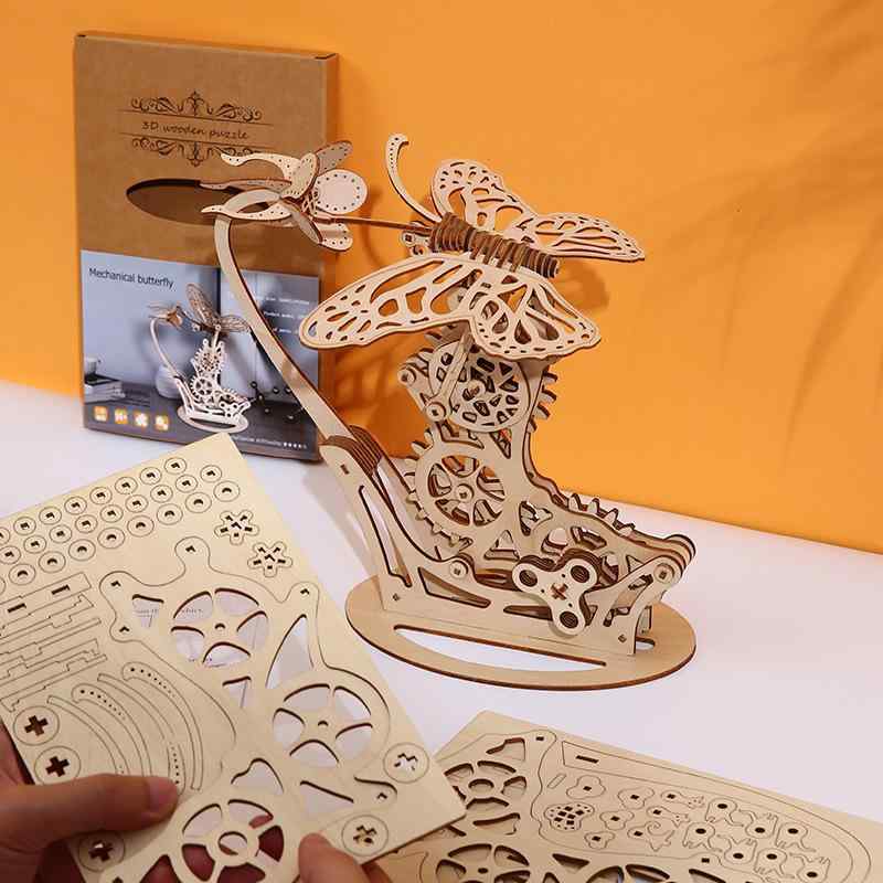 立体パズル 子供 こども 木製 3D メカニカルバタフライ DIY 知育玩具 脳トレ リアル模型 組み立てキッ..