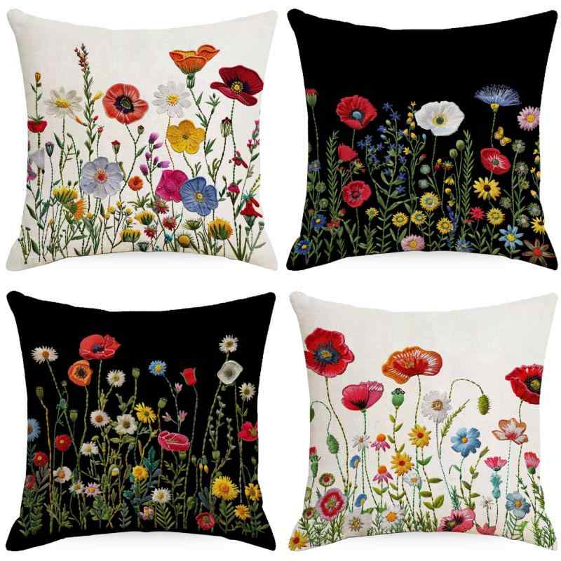 クッションカバー 春夏 花柄 デジタルプリント リネン リビング ソファ オリエンタル モダン インテリア 雑貨 華やか アクセント(x2)