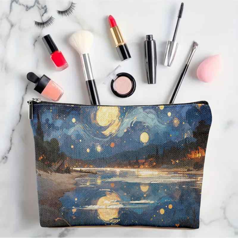 ポーチ レディース 大容量 収納 クラッチバッグ 化粧ポーチ メルヘン 夜空 星柄 プリント チェーン 切..