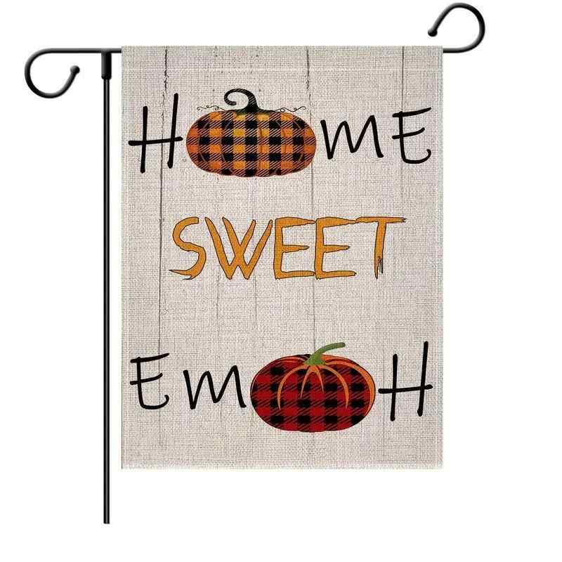 ガーデンフラッグ 秋の収穫祭 ハロウィン パンプキンハウス ウェルカムプリント 玄関 庭 屋外用 パーテ..