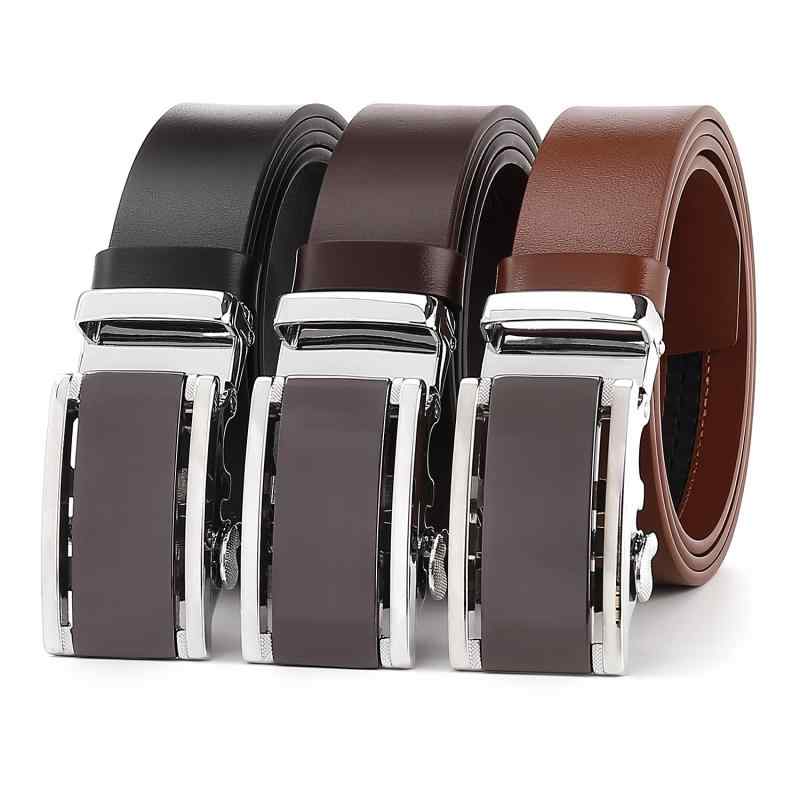 ベルト メンズ 本革 牛革 一枚革 オートロックバックル 光沢 スムーズレザー 電気メッキ加工 フラット ビジネス カジュアル 通勤 ブラック ブラウン レギュラー幅(4)