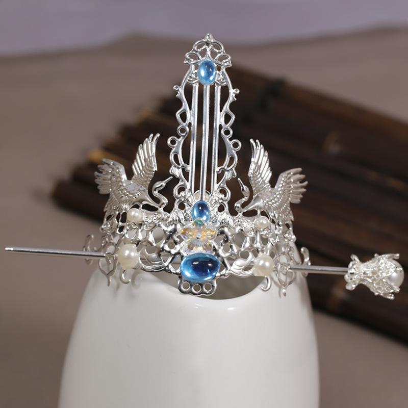 ヘッドドレス ユニセックス 古風 漢服 かんざし 鶴モチーフ シンプル 金属製 電気メッキ加工 まとめ髪用 ヘアアクセサリー 結婚式 イベント 誕生日 記念日 夏 ゴールド シルバー レトロ クラウン