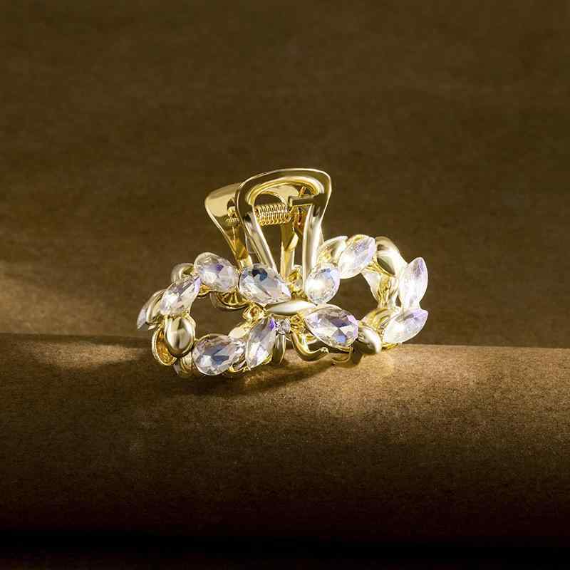 ヘアクリップ レディース クリスタル 蝶 バタフライ 上品 エレガント 高級感 合金製 電気メッキ加工 韓..