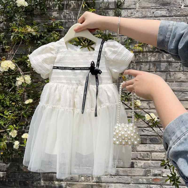 ワンピース 女の子 キッズ ガールズ 春夏 パフスリーブ レース チュール プリンセスドレス かわいい 花柄 シフォン コットン裏地 Aライン SNS映え