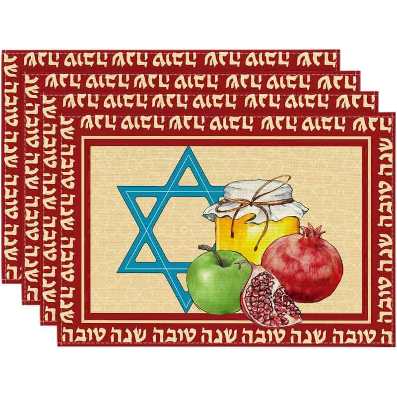 ランチョンマット 過ぎ越し祭 ハヌカー ダビデの星 ユダヤ パーティー キッチン 書斎 レストラン 商業施設 リネン ポリエステル製 アメリカンスタイル(x4)
