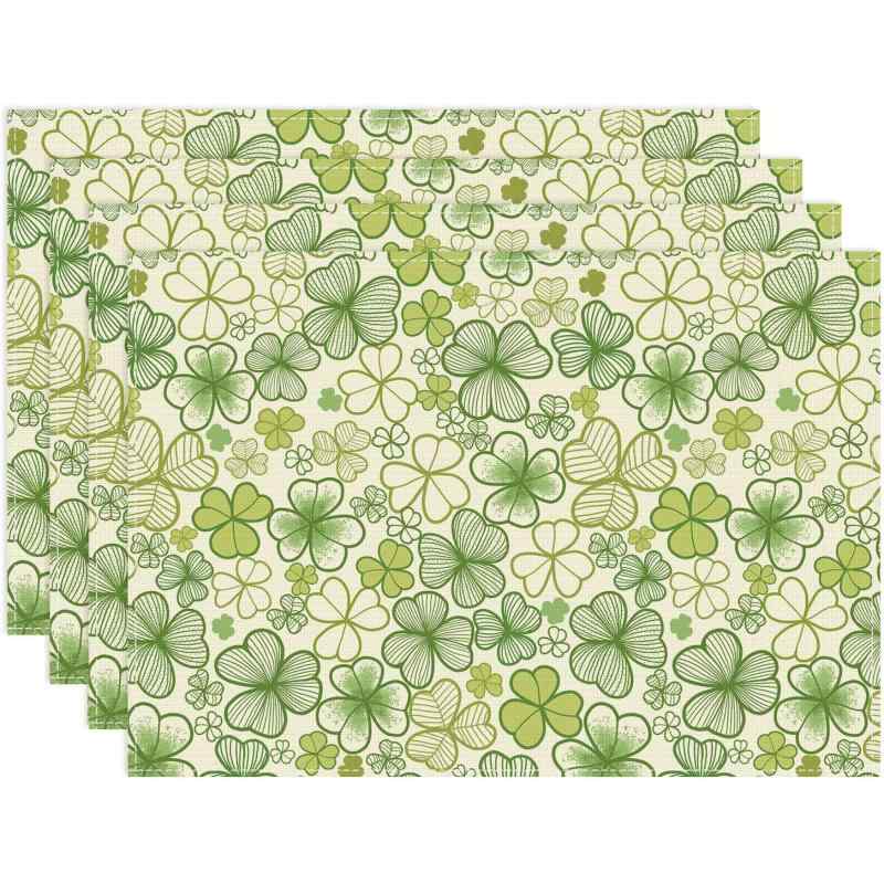 ランチョンマット 洗える リネン調 ポリエステル製 セントパトリックデー クローバー柄 春 食卓飾り ダイニング キッチン テーブルデコレーション おしゃれ かわいい アメリカン カジュアル プレースマット インテリア雑貨(x4)