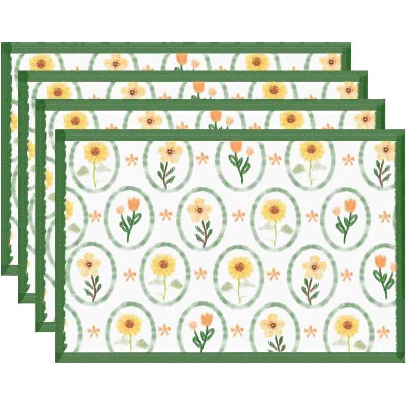 ランチョンマット 洗える おしゃれ アメリカンテイスト セントパトリックデー クローバー柄 春夏 リネン調 ポリエステル素材 ダイニング 食卓 テーブルマット デコレーション(x4)