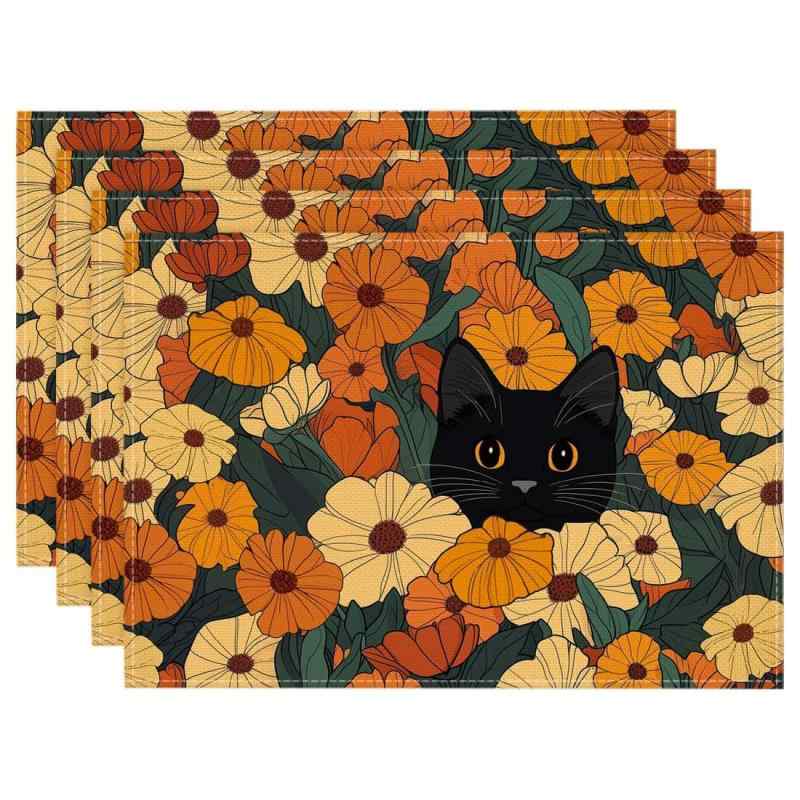 ランチョンマット 春夏 野花 花柄 季節の プレイスマット ポリエステル素材 洗濯可能 丈夫 速乾性 パーティー キッチン ダイニング 食卓 アメリカン カジュアル 30x45cm(x4)