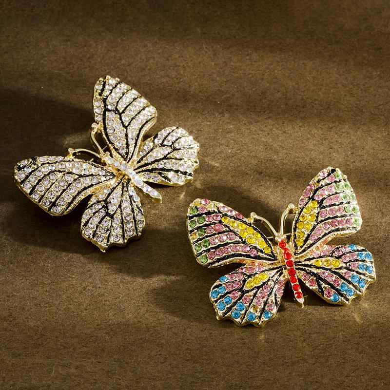 ブローチ レディース 韓国風 蝶 バタフライ 昆虫モチーフ 合金製 カラーストーン ラインストーン おし..