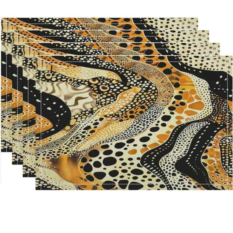 ランチョンマット 抽象 アニマル柄 ナチュラルデザイン 春夏 ファームハウス風 アメリカンスタイル ダイニング リビング用 ポリエステル 100% 30x45cm キッチン雑貨(x4)