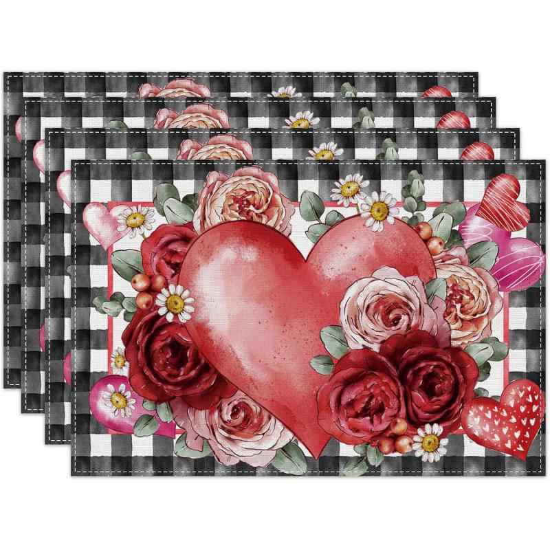 ランチョンマット 母の日 バレンタインデー 結婚記念日 結婚式 ブライダル チェック柄 アメリカンスタイル ポリエステル おしゃれ 30x45cm(x4)