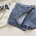 デニムスカートパンツ 女の子 キッズ 韓国風 ウエストゴム ボタン 綿混素材 柔らかい肌触り 快適 無地 春夏 ベーシック 着回し カジュアル 通園 通学 普段使い