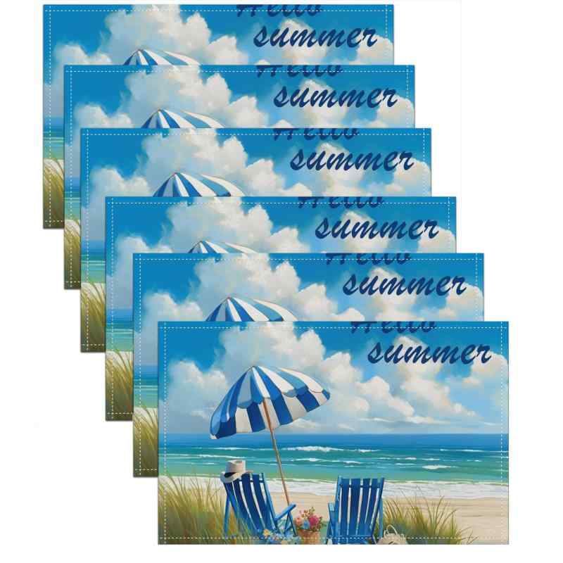 ランチョンマット 春夏 ビーチ ポリエステル製 洗える 撥水 防汚 おしゃれ アメリカンスタイル ホリデー パーティー キッチン レストラン ダイニング リビング 食卓 装飾用 プレイスマット 30x45cm(x4)