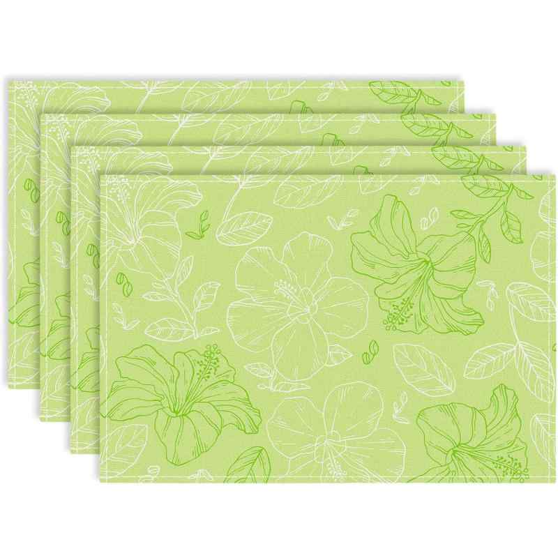 ランチョンマット 撥水 お手入れ簡単 春夏 緑 野花柄 プレースマット 季節 行事 休日 パーティー キッチン ダイニング リビング 書斎 業務用 おしゃれ アメリカンスタイル ポリエステル 30x45cm(x4)