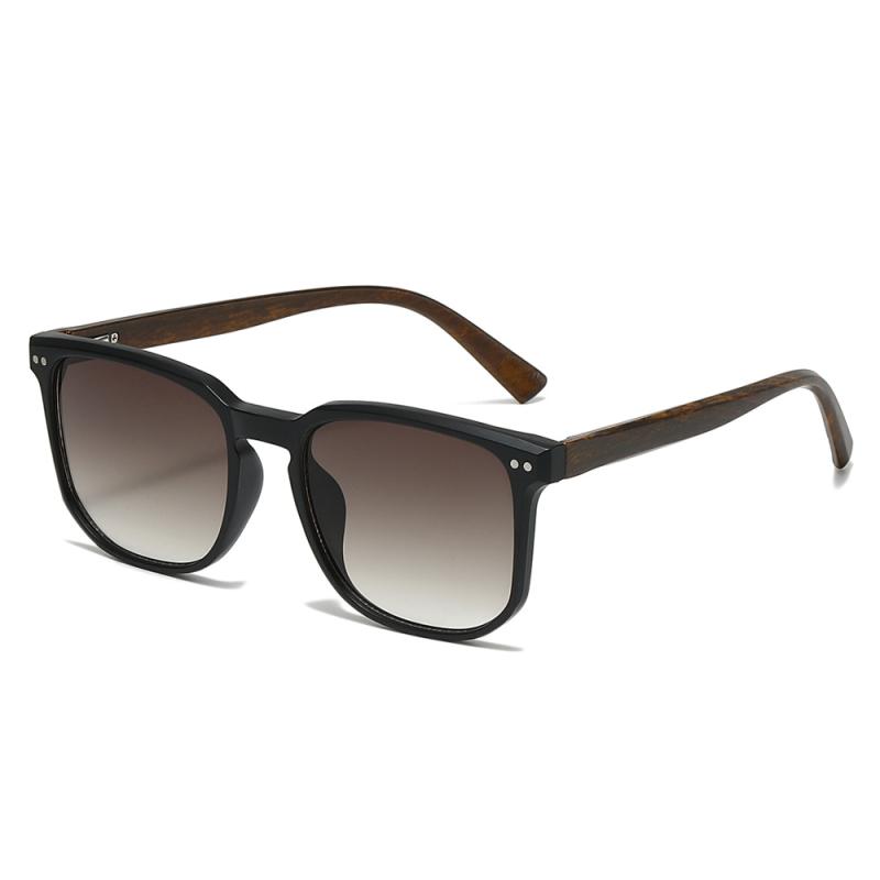 サングラス レディース UVカット 紫外線対策 レトロ スクエア型 木目調 おしゃれ ブラックフレーム グレーレンズ 軽量 PC素材 通勤 ドライブ 旅行 アウトドア